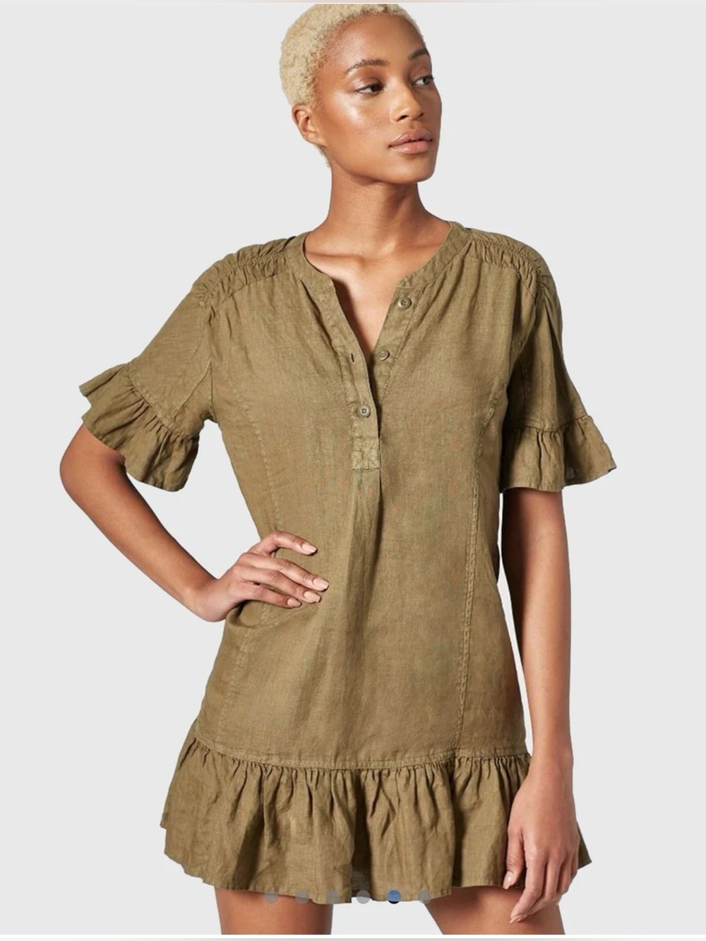 Joie Linen Olive Green Dress Size Medium PTP  22” EUC